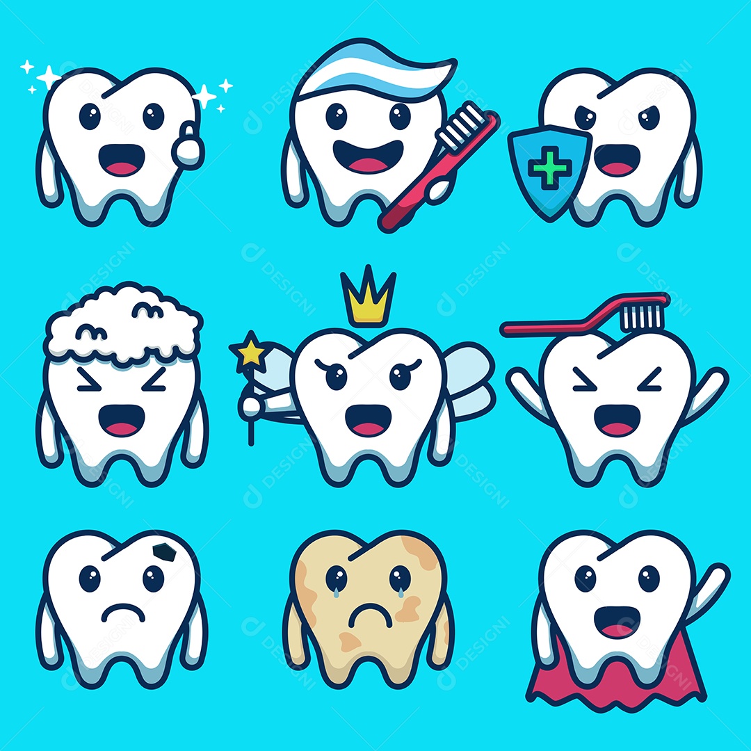Coleção de Personagem de Desenho Animado de Dente AI + EPS Editável