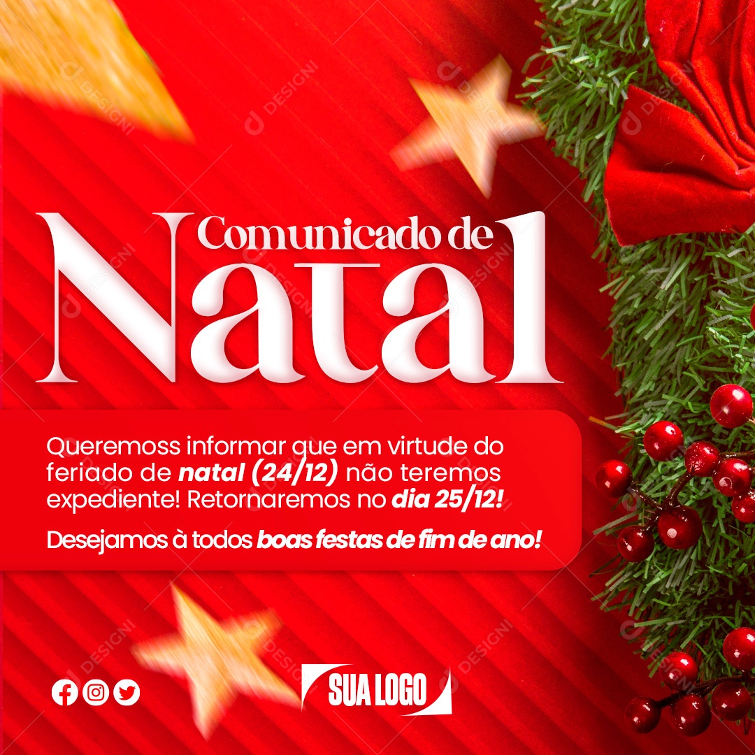 Post Comunicado de Natal Social Media PSD Editável