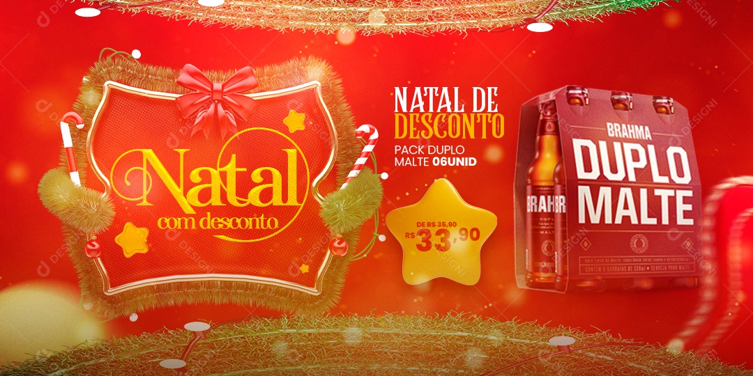 Banner Natal com Desconto Pack Duplo Malte 33,90 Cervejaria Social Media PSD Editável