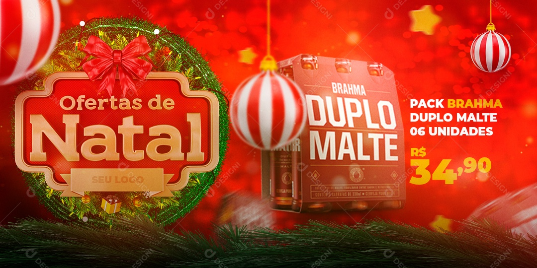 Banner Ofertas de Natal Brahma Duplo Malte Cervejaria Social Media PSD Editável