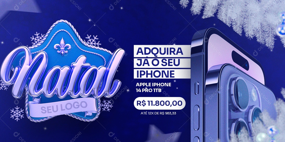Banner Adquira Já o Seu Iphone Apple Iphone 14 Pro Feliz Natal Social Media PSD Editável