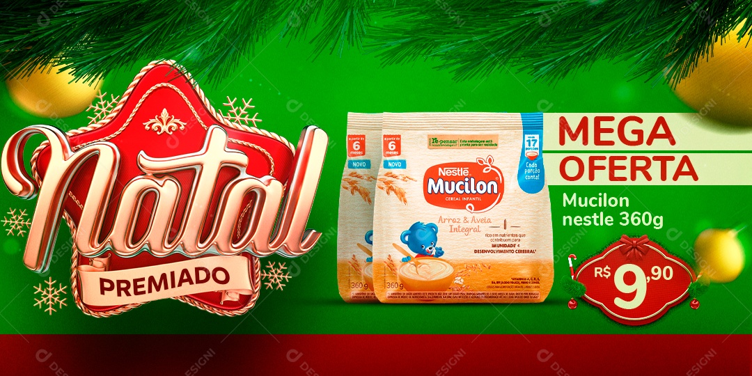 Banner Natal Premiado Mucilon Nestle 360G 9,90 Supermercado Social Media PSD Editável