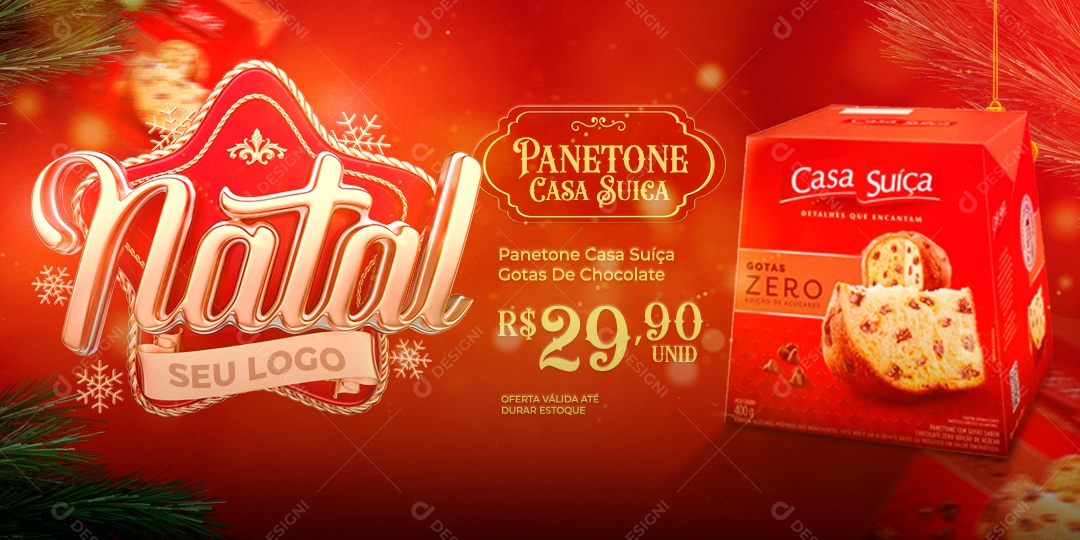 Banner Panetone Casa Suíça Natal Supermercado Social Media PSD Editável
