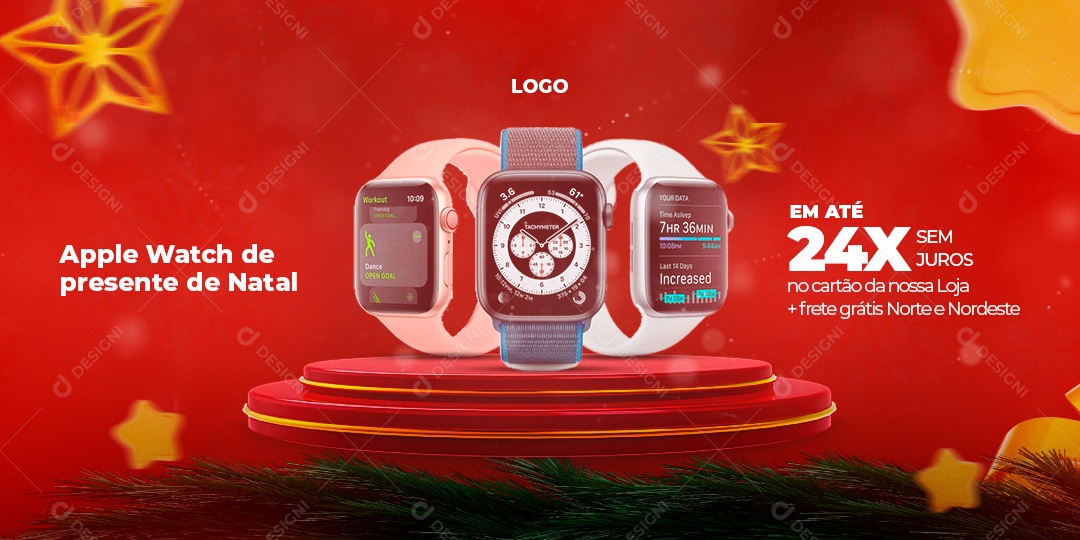 Banner Apple Watch de Presente de Natal Eletrônicos Social Media PSD Editável