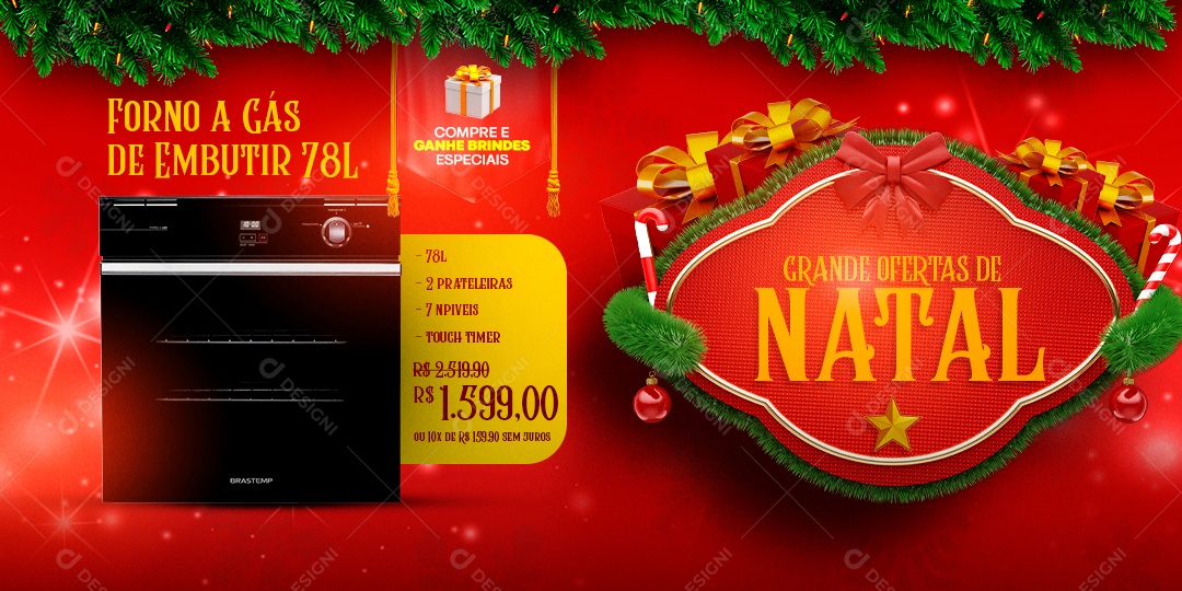 Banner Forno a Gás de Embutir 78L 1.599,00 Eletrodomésticos Social Media PSD Editável
