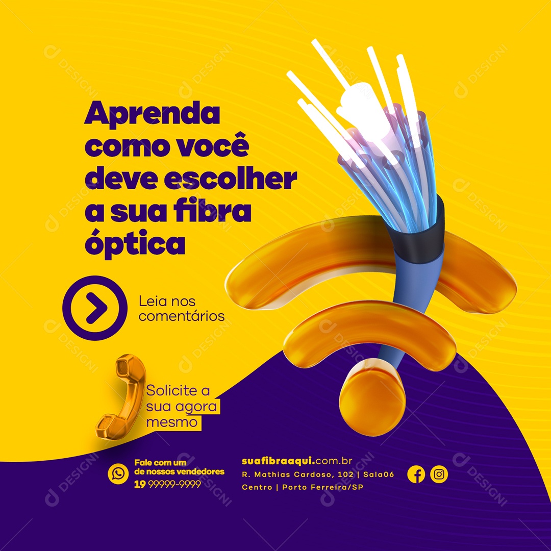 Aprenda Como Você deve Escolher a Sua Fibra Óptica Provedor de Internet Social Media PSD Editável