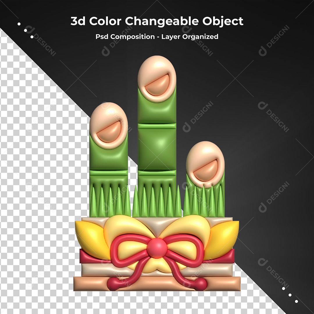 Elemento de Natal Bambu 3D PSD Para Composição