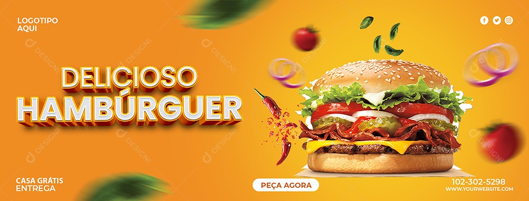 Banner Delicioso Hambúrguer Social Media PSD Editável