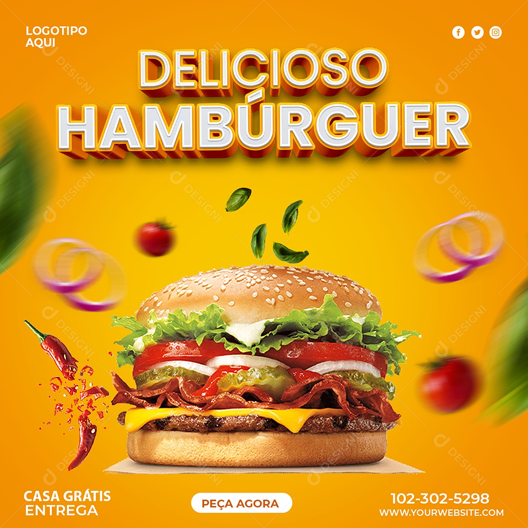 Delicioso Hambúrguer Social Media PSD Editável