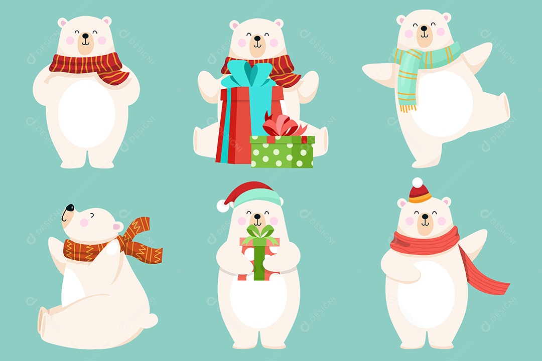 Coleção de Urso em Várias Poses Feliz Natal Vetor EPS