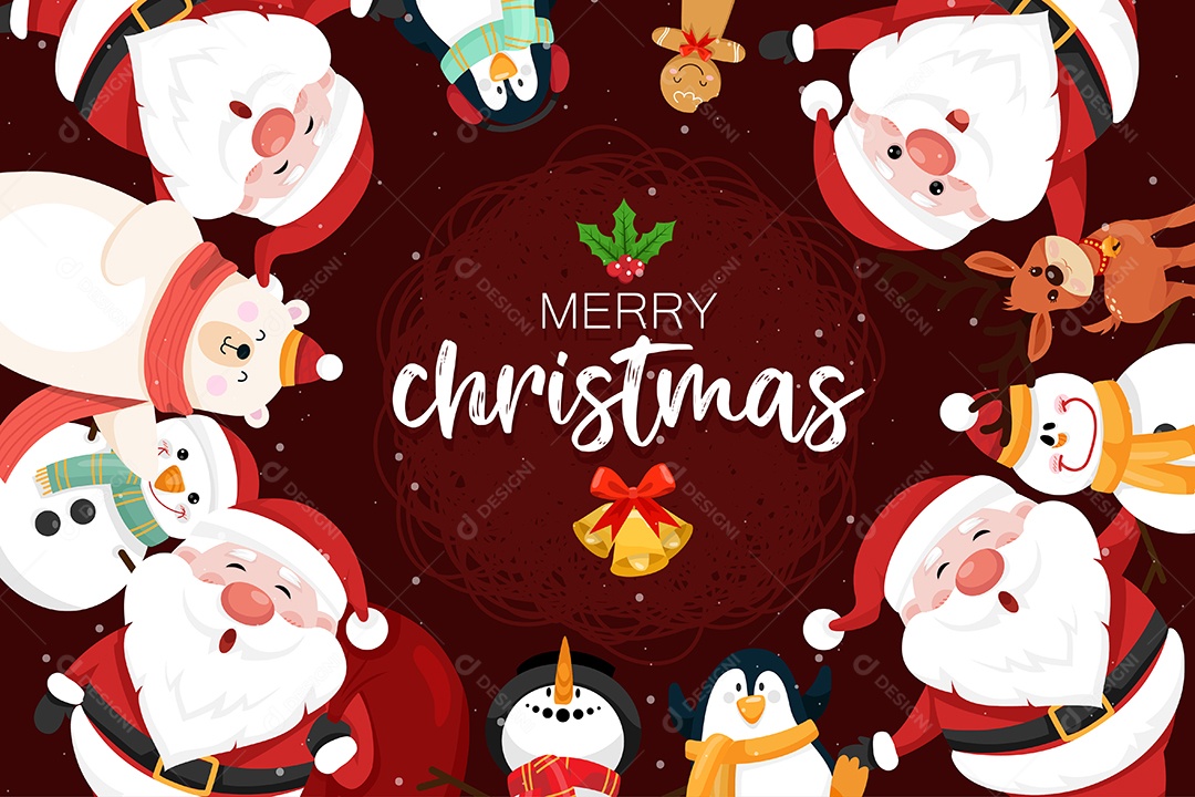 Banner Feliz Natal Papai Noel e Boneco de neve Vetor EPS