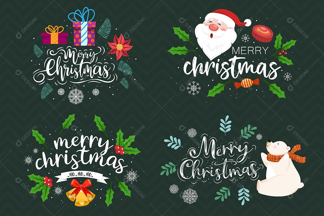 Emblemas com caligrafia ornamentado Textos natalinos Vetor EPS