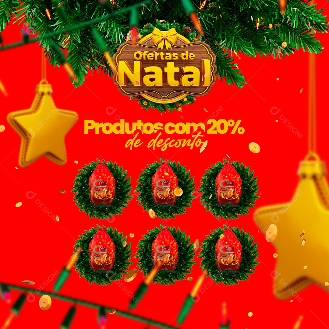 Ofertas de Natal Produtos com 20% de Desconto Supermercado Social Media PSD Editável