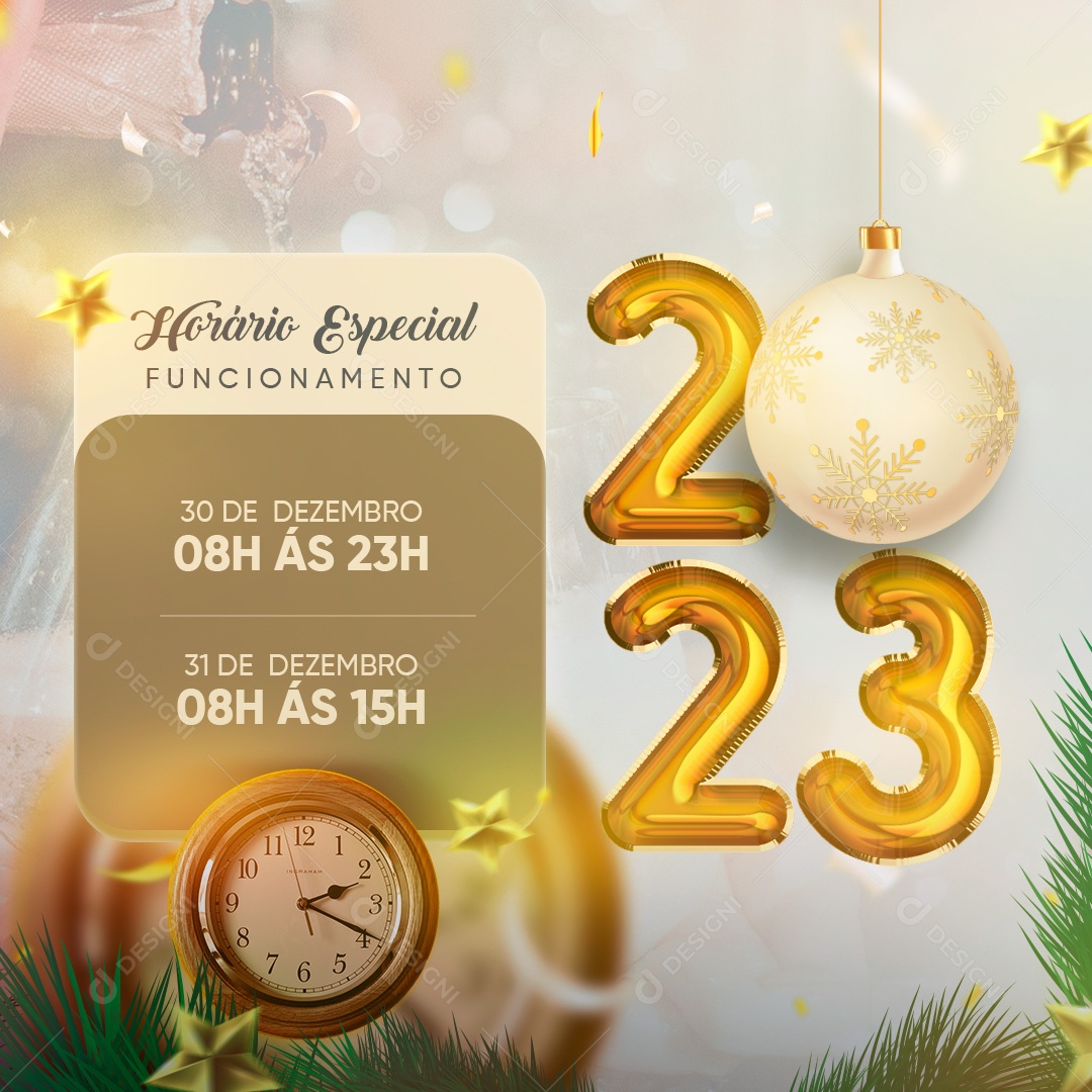 Post Ano Novo Horário Especial Social Media PSD Editável