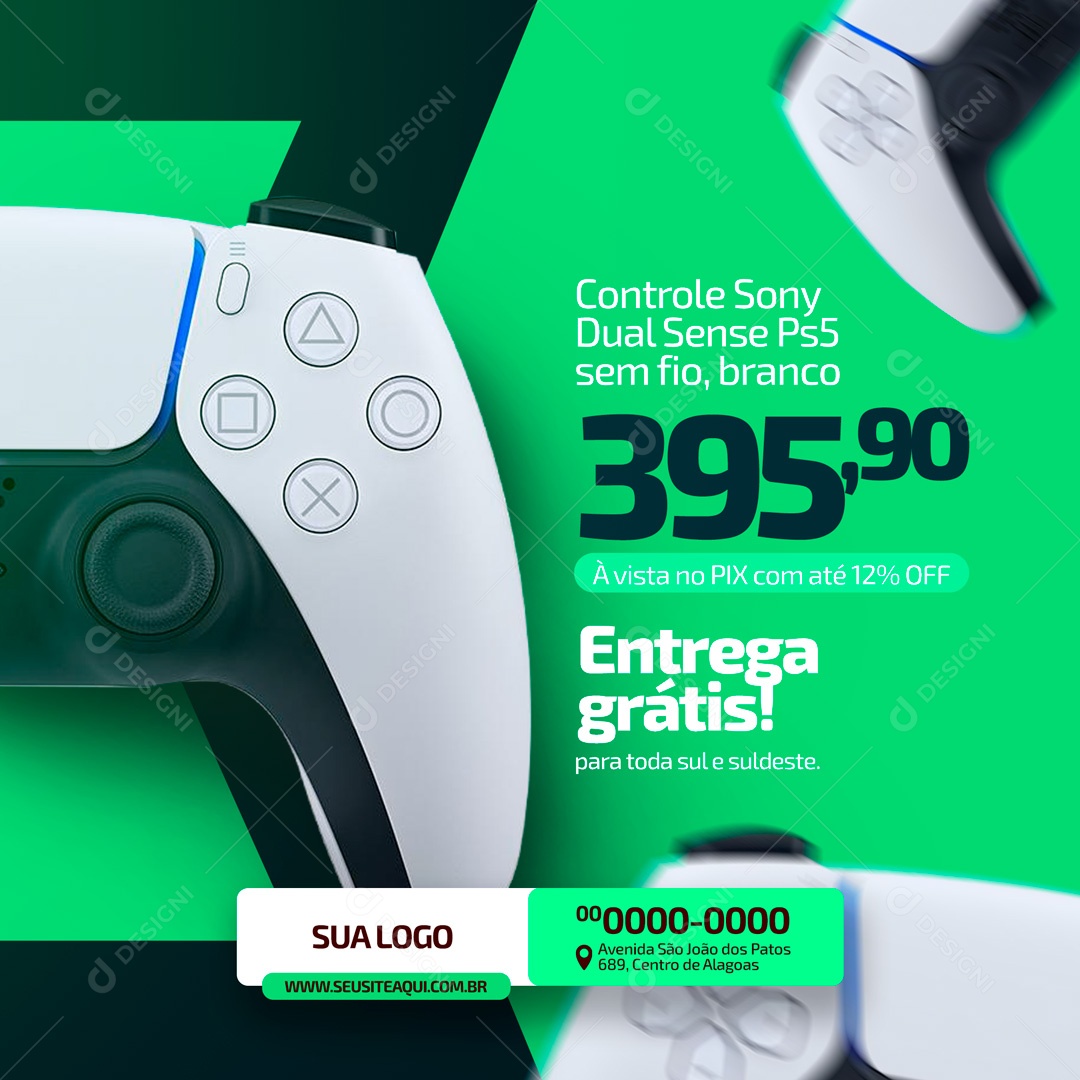 Controle Sony Dual Sense PS5 Loja de Games Social Media PSD Editável