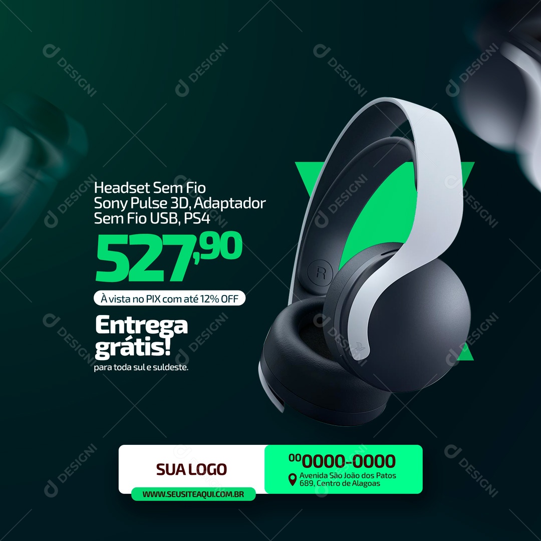 Headset Sem Fio Loja de Games Social Media PSD Editável