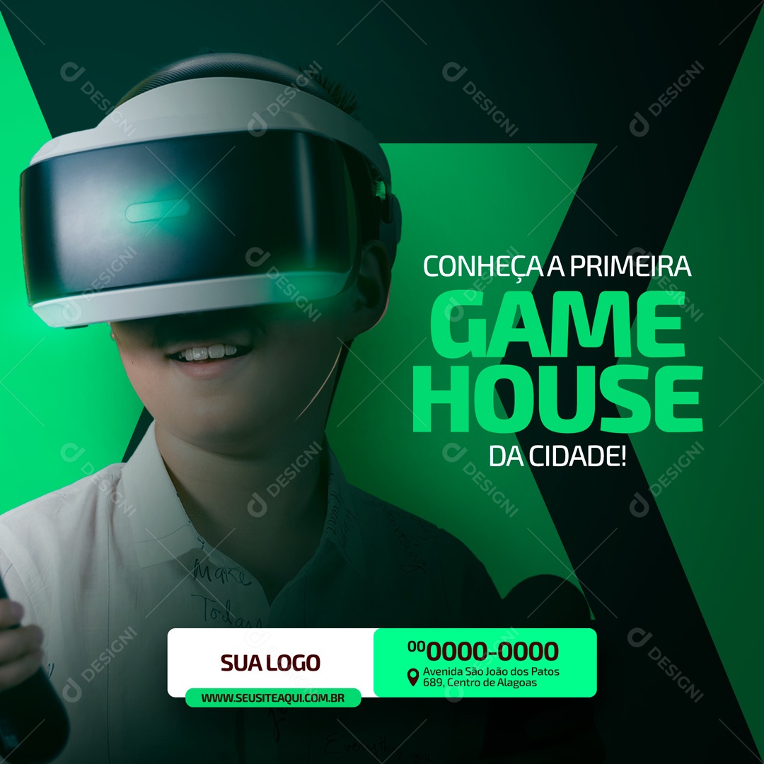 Conheça a Primeira Game House da Cidade! Loja de Games Social Media PSD Editável