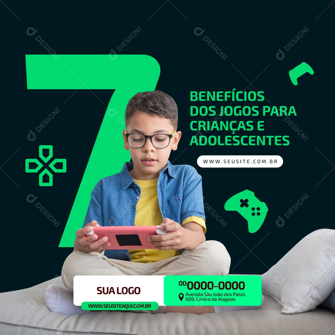 Benefícios dos Jogos Para Criança e Adolescentes Loja de Games Social Media PSD Editável