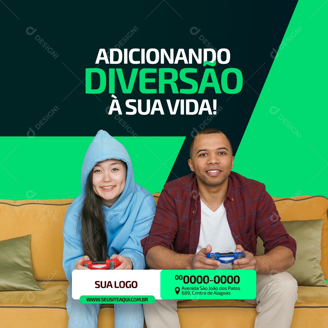 Adicionando Diversão à Sua Vida! Loja de Games Social Media PSD Editável