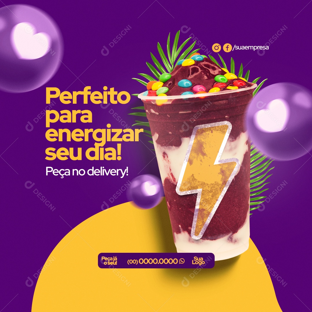 Perfeito Para Energizar Seu Dia! Açaiteria Social Media PSD Editável