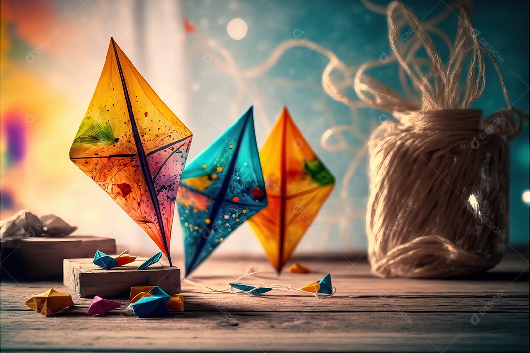 Pipas de balão coloridas em cima da mesa em preparação para a decoração da festa.