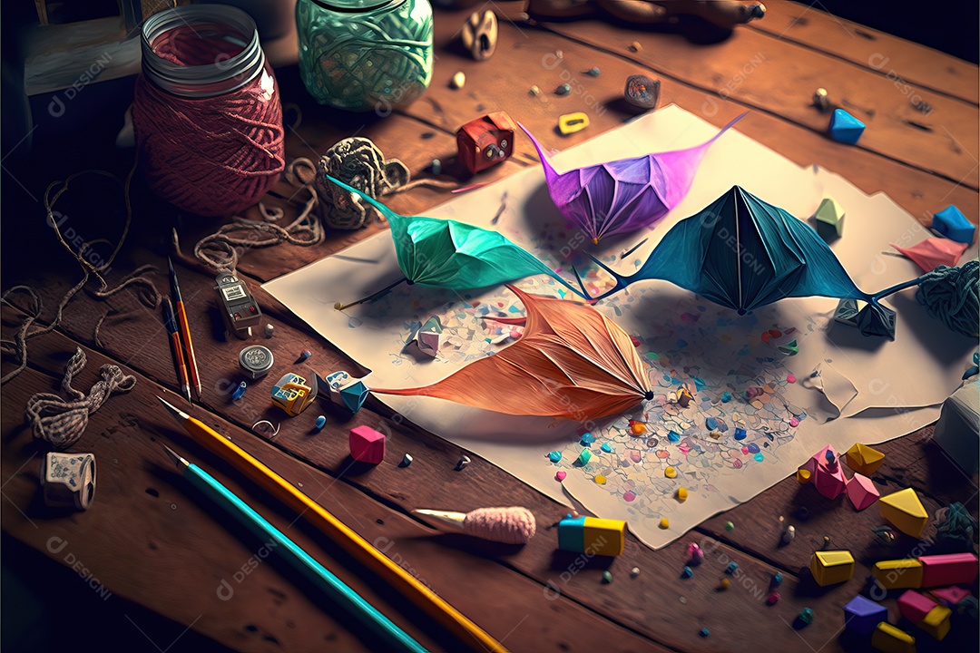 Pipas de balão coloridas em cima da mesa em preparação para a decoração da festa.