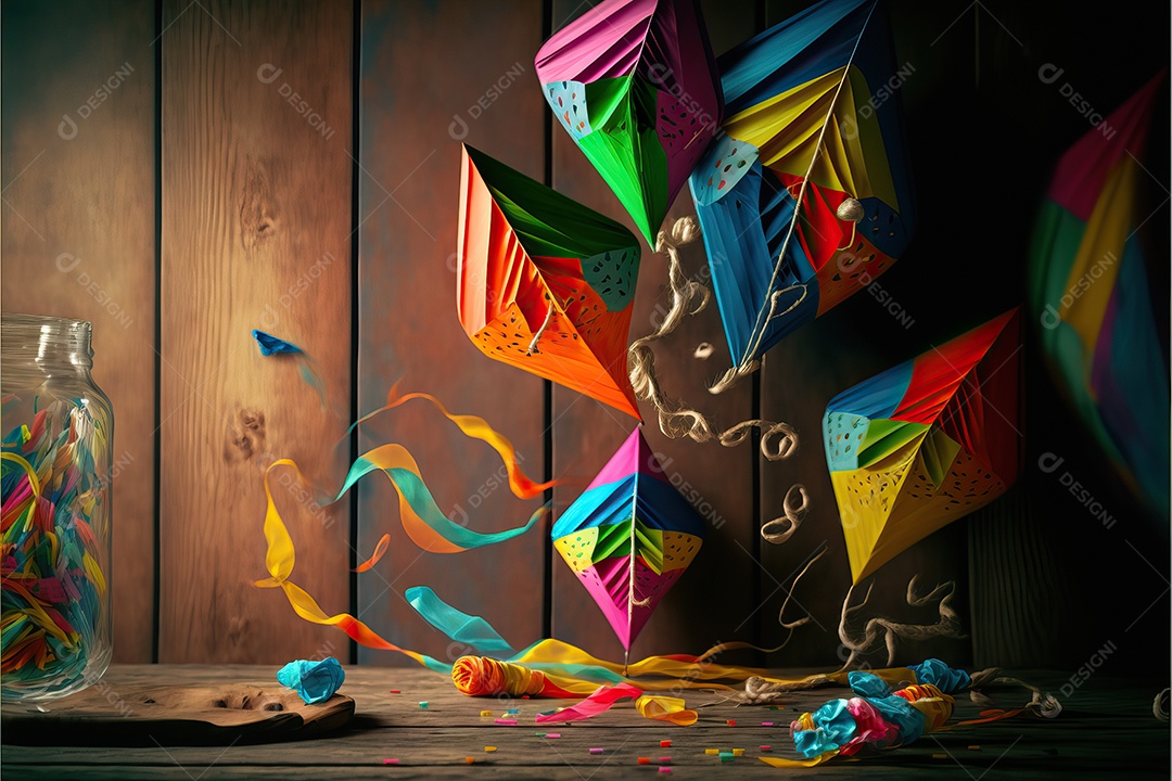 Pipas de balão coloridas em cima da mesa em preparação para a decoração da festa.