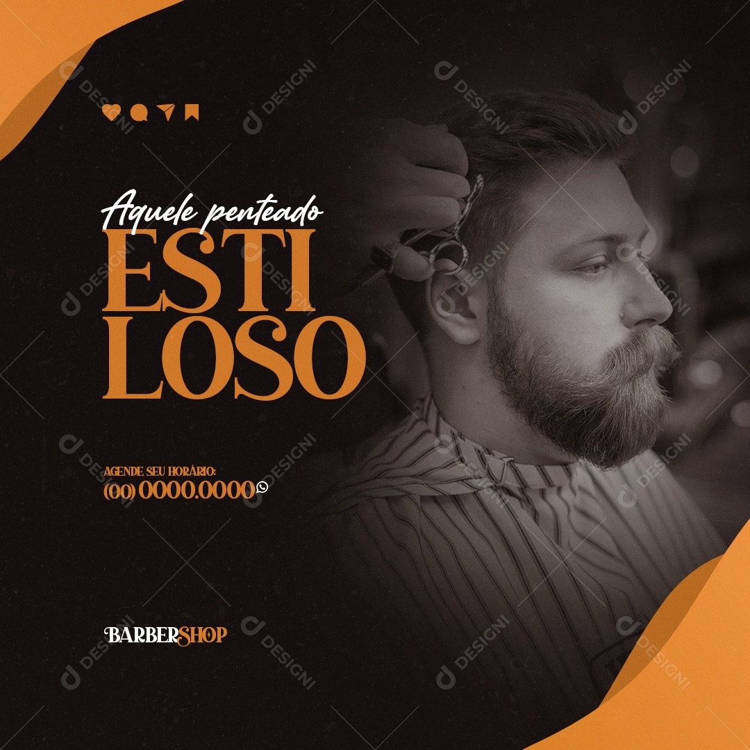 Aquele Peteado Estiloso Barbearia Social Media PSD Editável