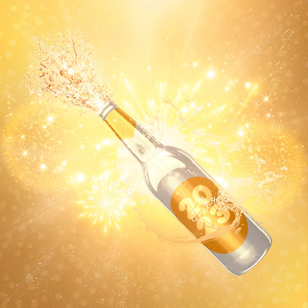 Elemento 3D Ano Novo Champagne Para Composição PSD