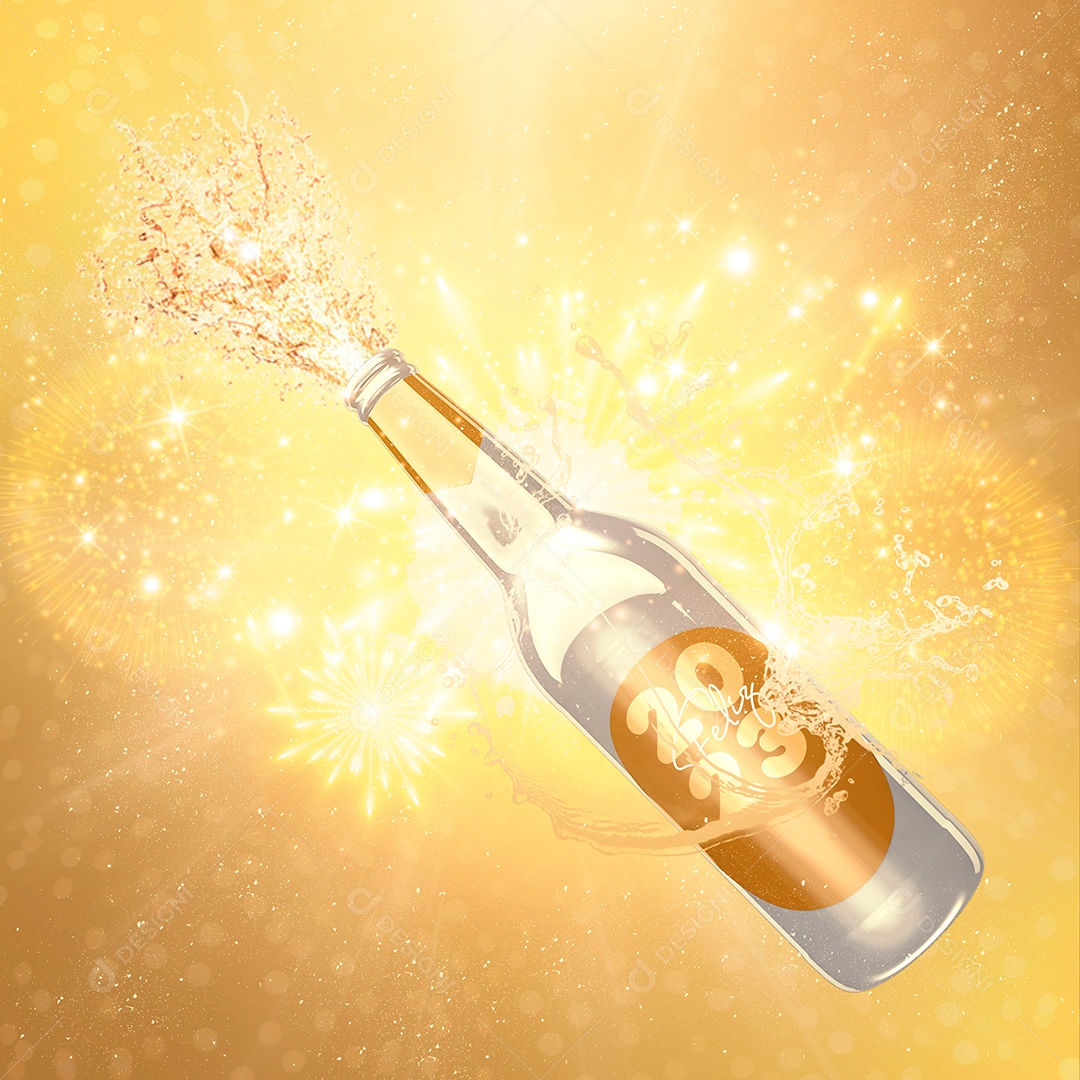 Elemento 3D Ano Novo 2023 Champagne Para Composição PSD