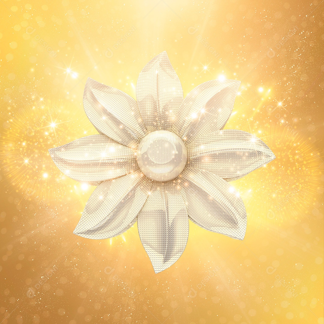 Elemento 3D Ano Novo Flor Dourada Para Composição PSD