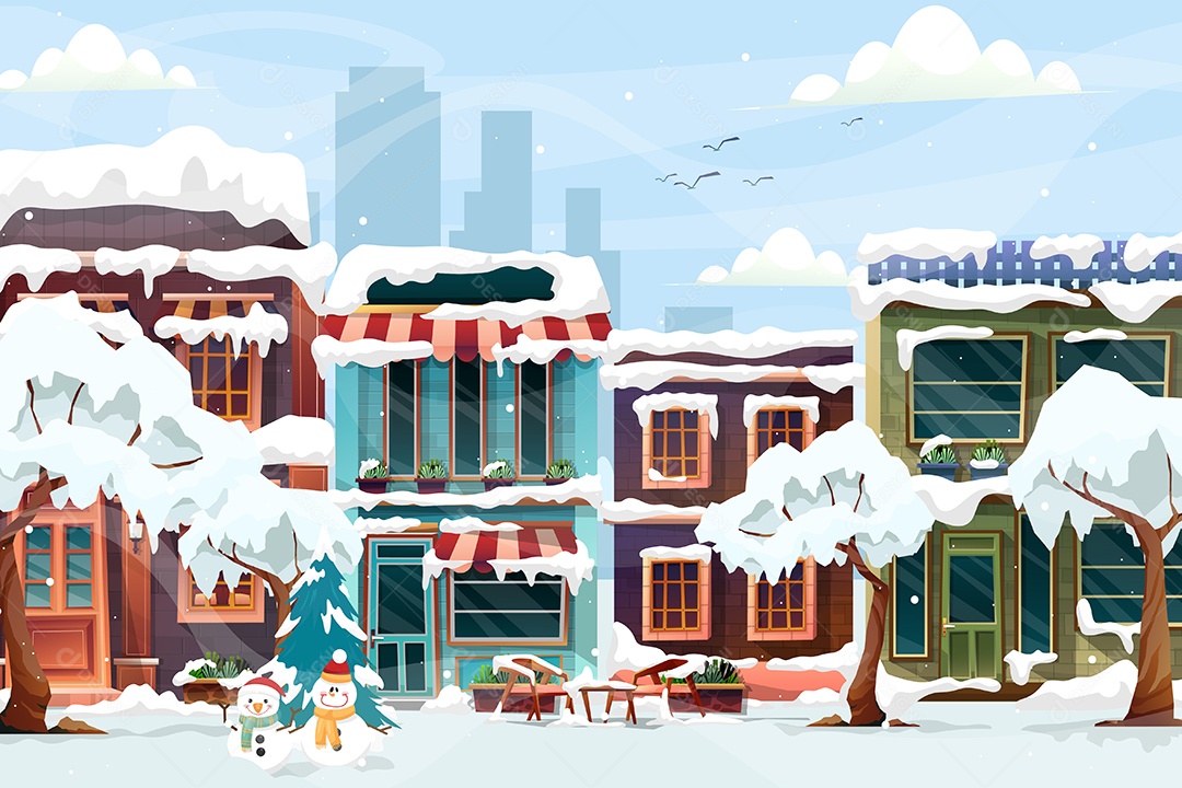 Paisagem Urbana Pacífica Ambientada na Neve Vetor EPS