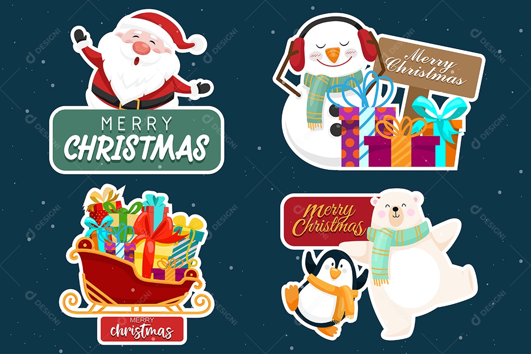 Design de Marca de Presente com Objeto de Natal em fundo azul Vetor EPS