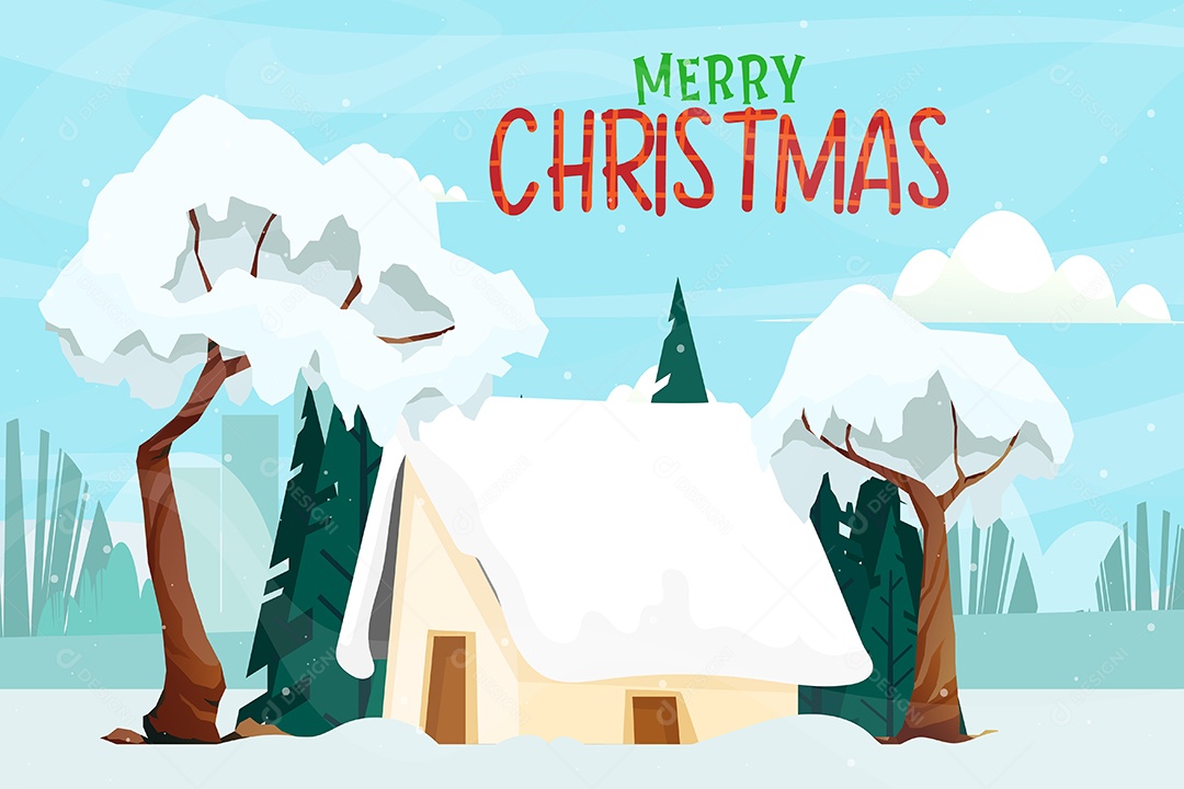 Paisagem do Inverno com Casa e Neve Vetor EPS