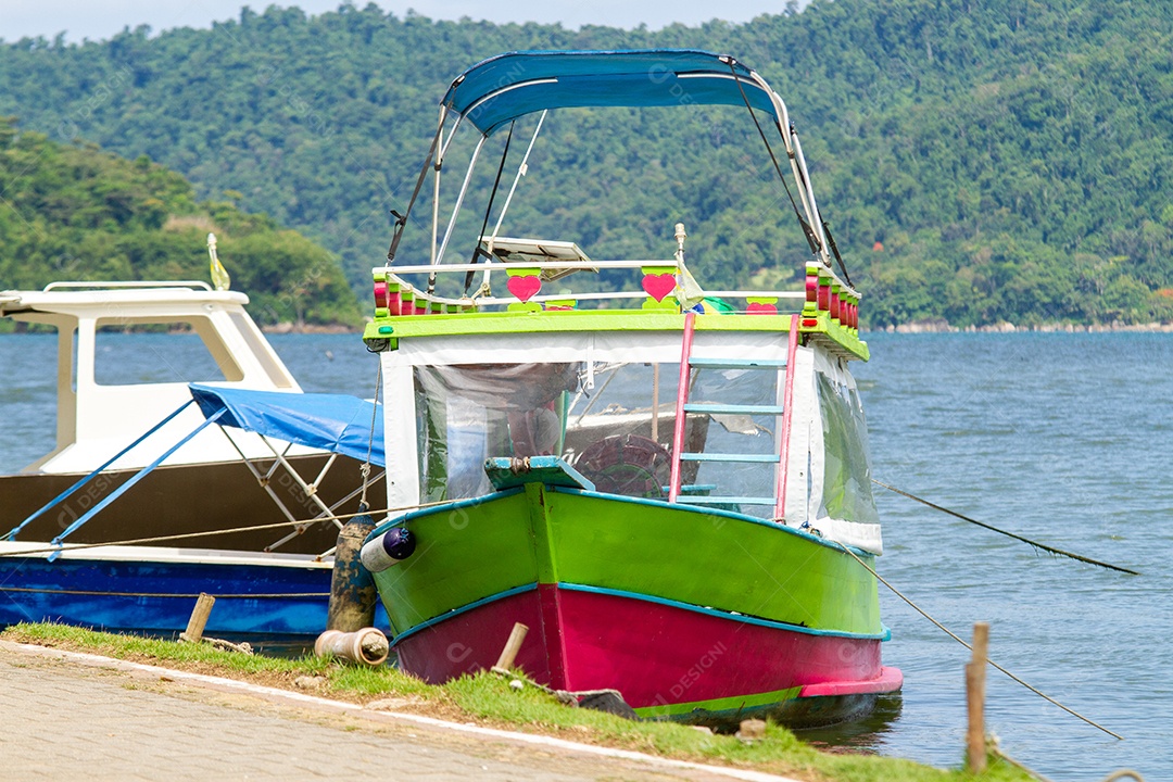 Barcos ancorados em uma lagoa no Rio de Janeiro.