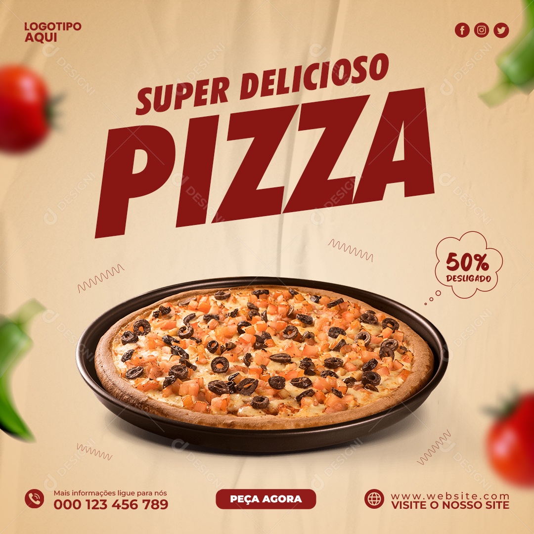 Super Deliciosa Pizza Social Media PSD Editável