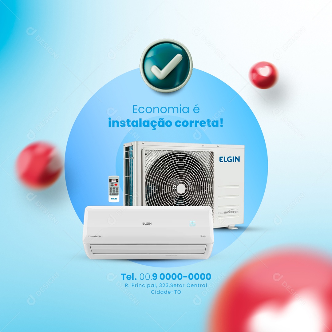Economia é Instalação Correta Ar Condicionado Social Media PSD Editável
