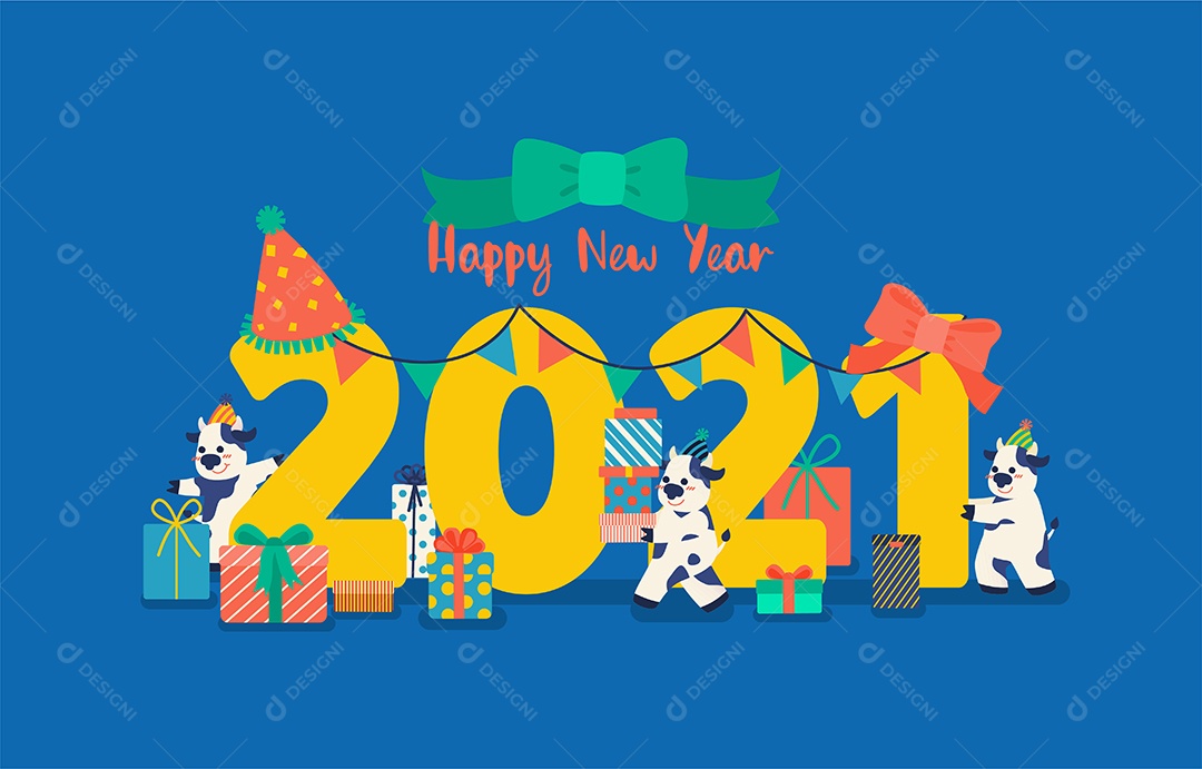 Feliz Ano Novo Desenho de Ilustração 2021 Vetor EPS