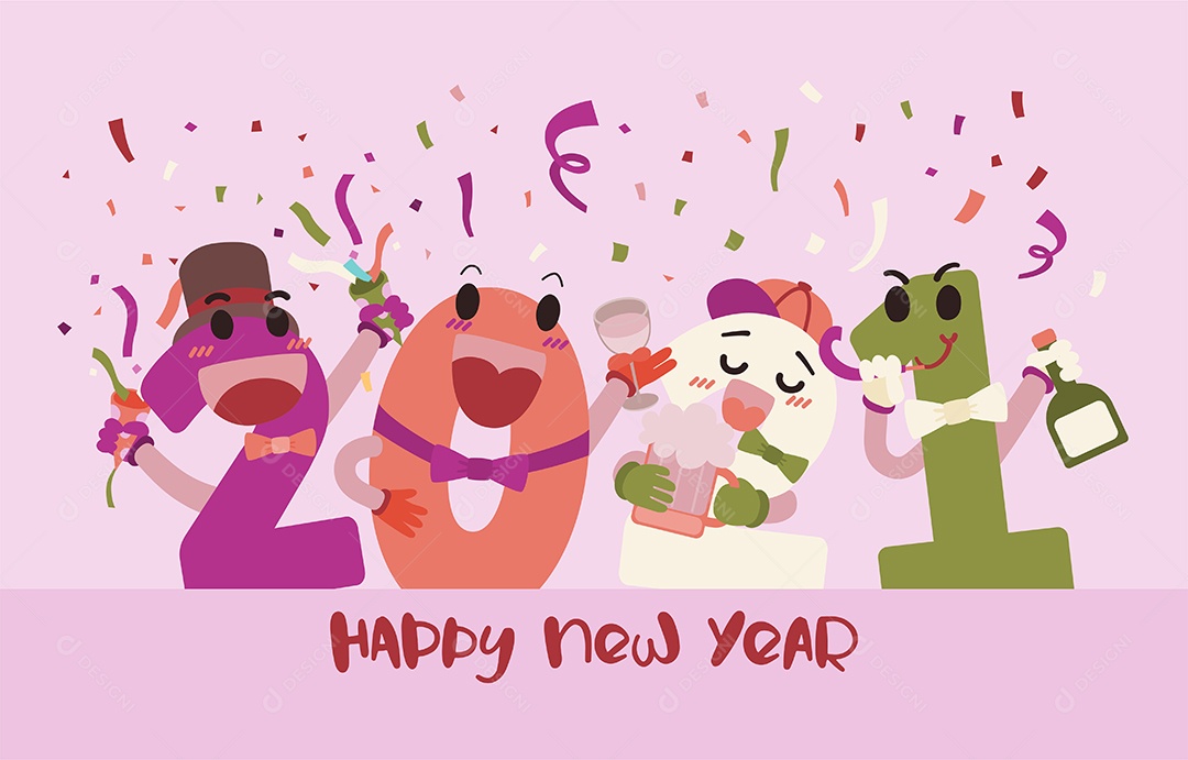 Feliz Ano Novo Desenho de Ilustração 2021 Vetor EPS