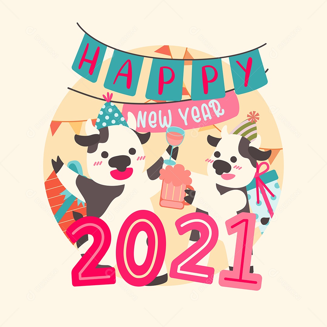 Feliz Ano Novo Desenho de Ilustração 2021 Vetor EPS
