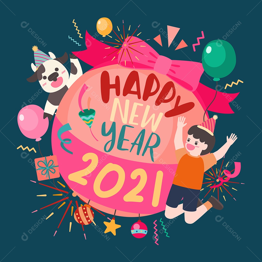 Feliz Ano Novo Desenho de Ilustração 2021 Vetor EPS