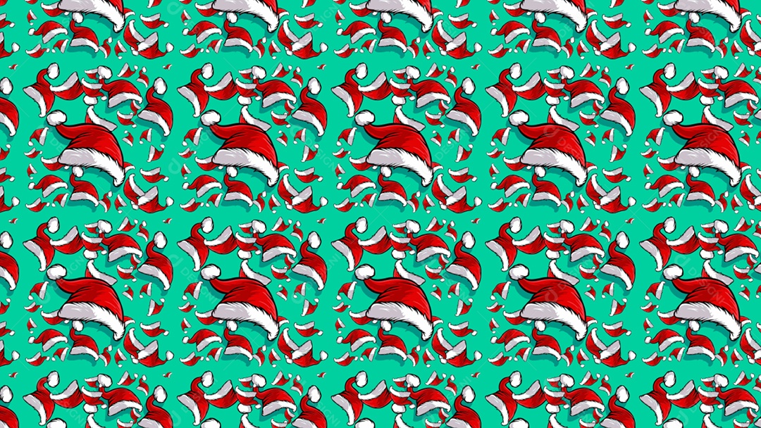 Pattern Padrões Geométricos Objetos Natalino Gorro de Natal Em Fundo Azul Marinho Vetor AI + PAT