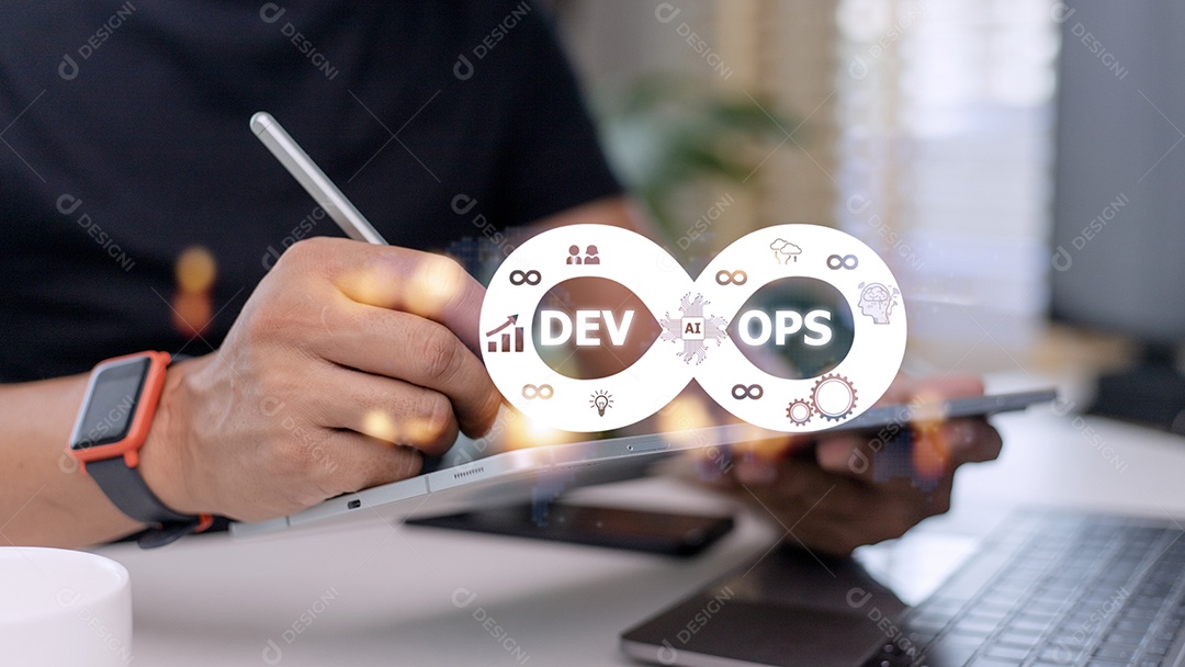 Conceito de tecnologia de programação ágil de operações de desenvolvimento de metodologia DevOps