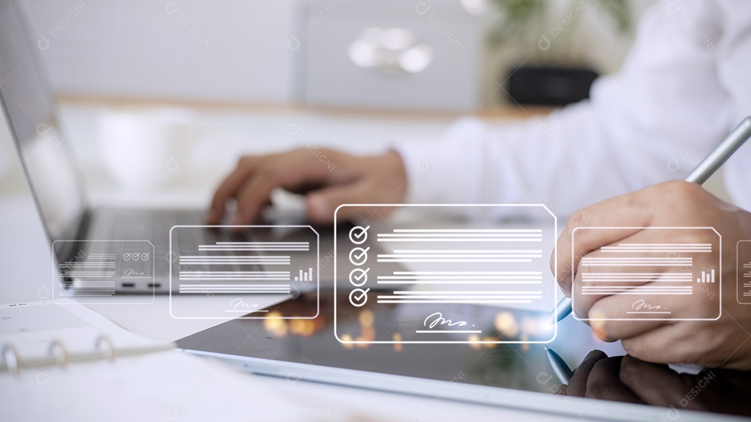 Ideias de local de trabalho sem papel, assinatura eletrônica