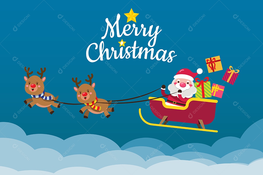 Santa Claus on Sleigh to Distribute Christmas Gifts Vector EPS