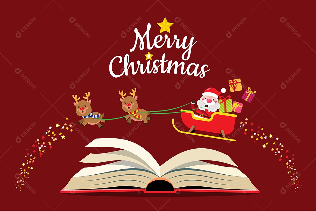 Papai Noel e renas dirigem um trenó para enviar presentes de Natal Vetor EPS