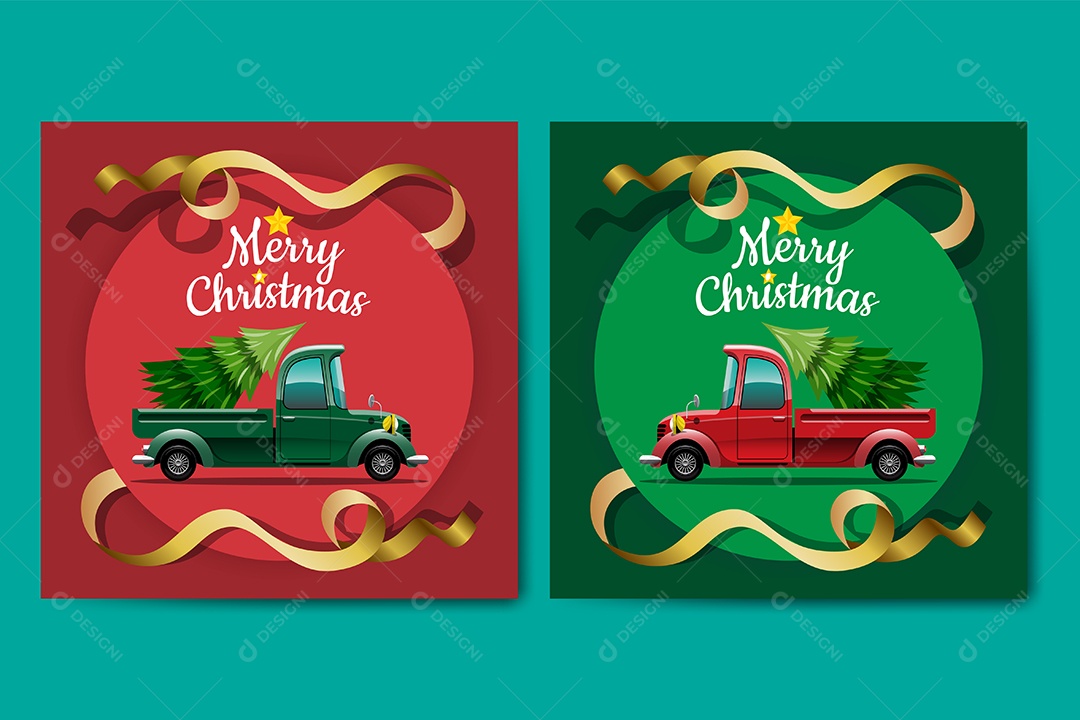 Feliz Natal Ilustração Vetorial Camionete Vetor EPS