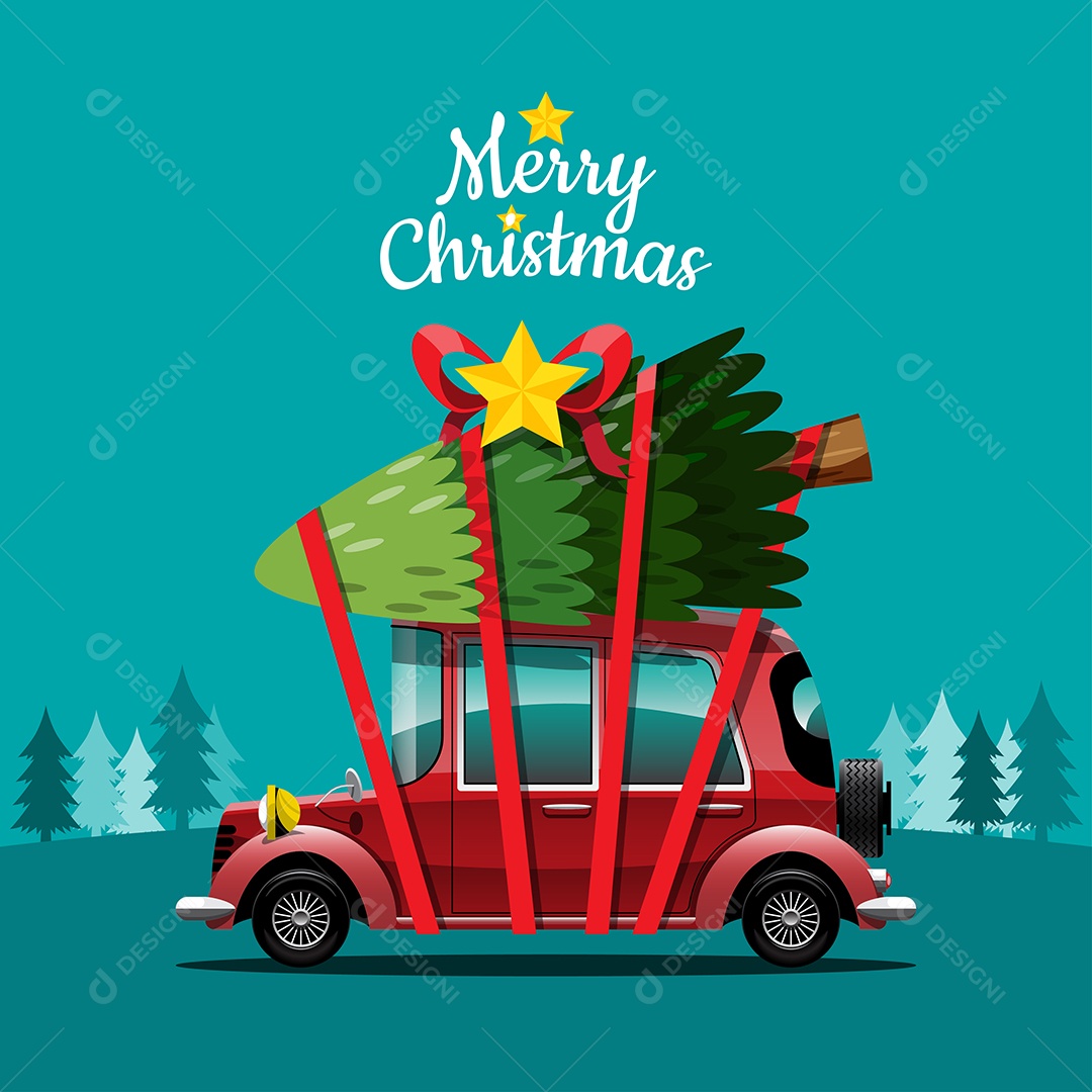 Carro com Árvore de Natal Ilustração Vetor EPS