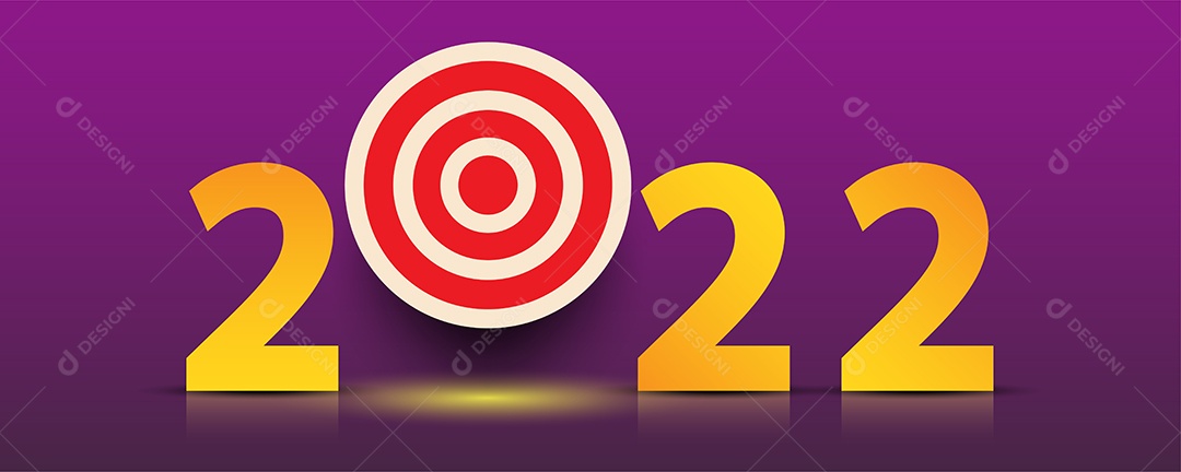 Número 2022 e Alvo Ilustração Dourada Vetor EPS