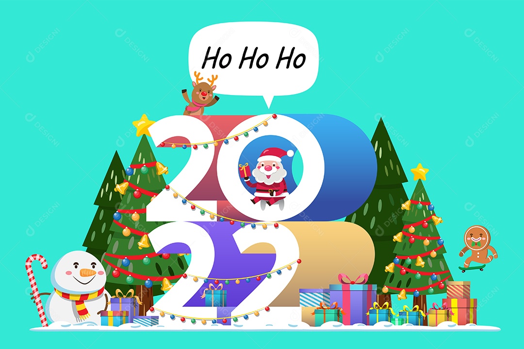 Ho Ho Número 2022 Ilustração de Desenho de Natal e Ano Novo Vetor EPS